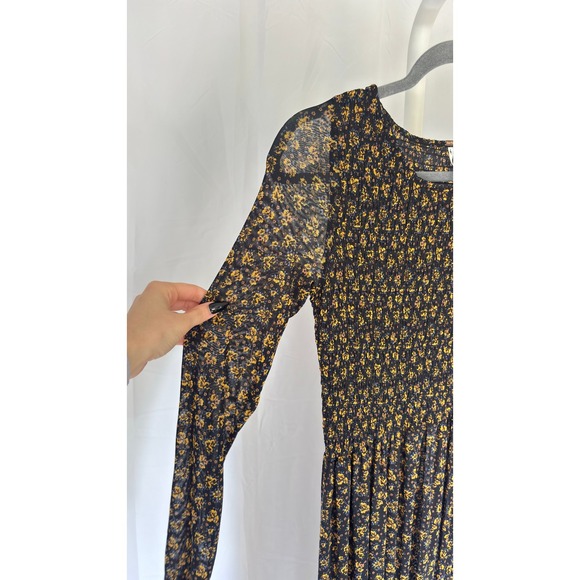 $128‎ Free People Black Hello & Goodbye Mesh Long Sleeve Maxi Dress Size Small - Picture 6 of 9